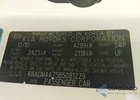 2011 Kia Optima Lx from USA, damaged, VIN KNAGM4A75B5081229